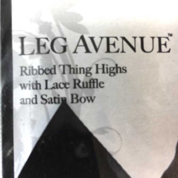 *LEG AVENUE #6269 Thigh Highs Blk Ribbed w/ Blk Bow NWT NOS - Picture 4 of 8